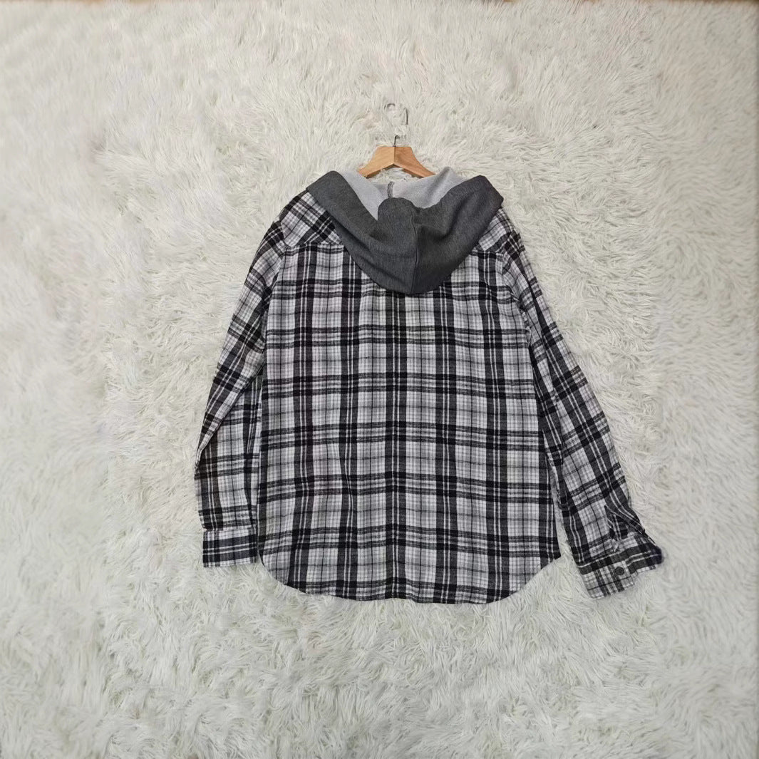 Damen lässige Flanellhemdjacke mit Kapuze und Karomuster Stalluxe