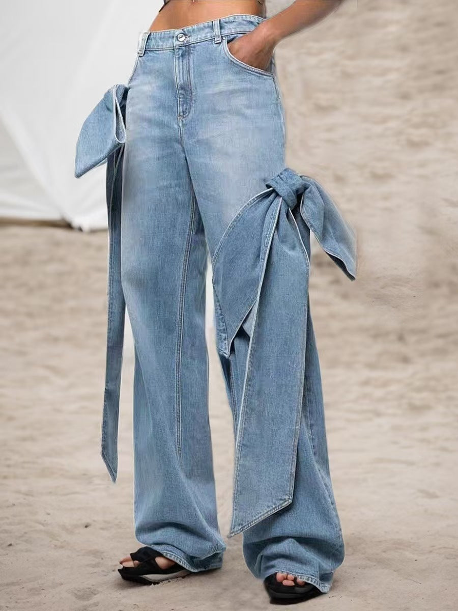 Damen modische und lässige Jeans mit seitlichen Bindebändern Stalluxe