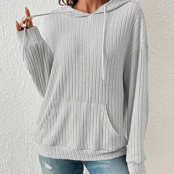 Damen Lässiger Kapuzenpullover mit Rippstruktur und praktischer Kängurutasche Stalluxe