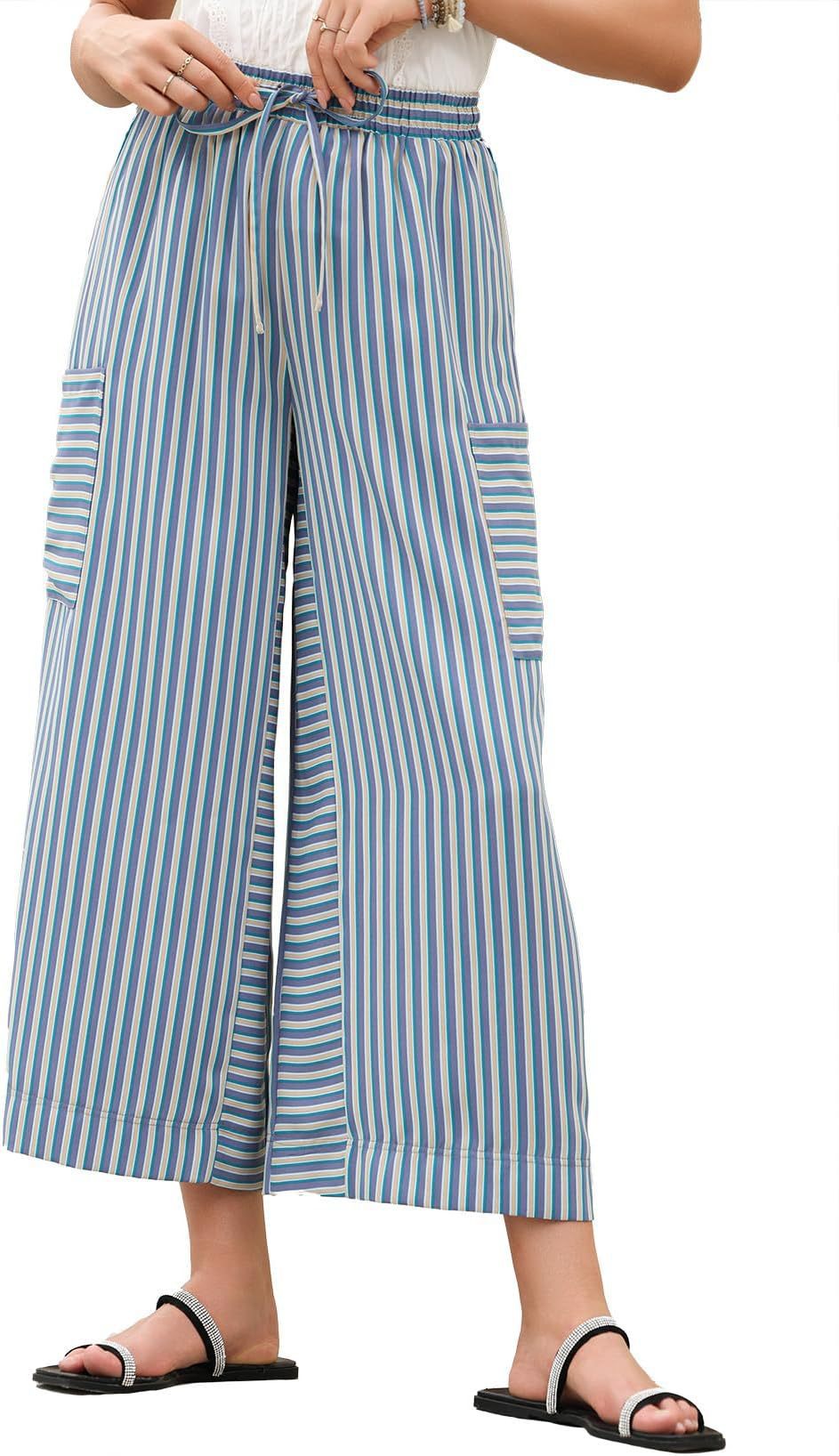 Women's Striped Wide-Leg Trousers Stalluxe