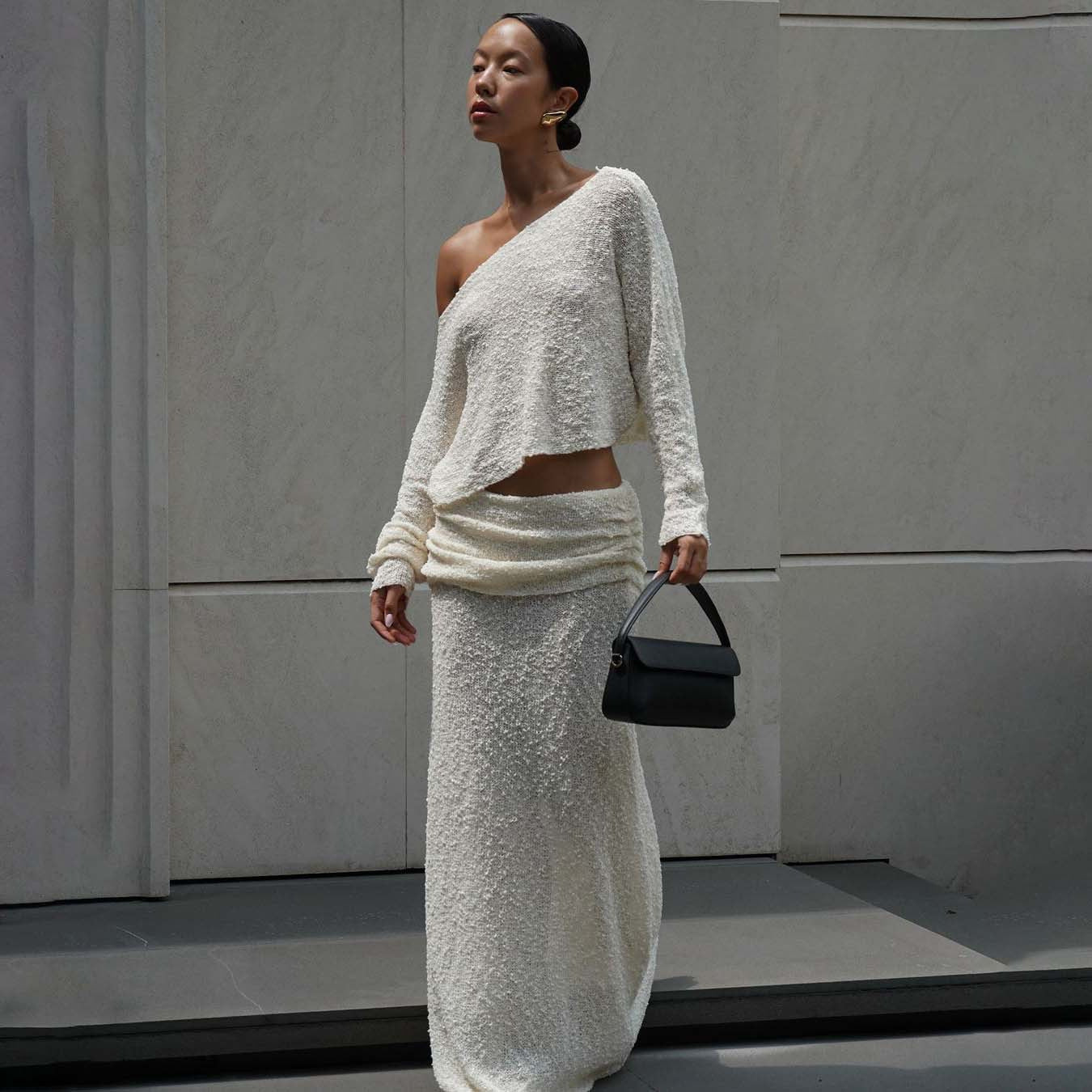 Damen elegantes Set aus Crop-Oberteil und Maxi-Rock mit Rüschendetails Stalluxe