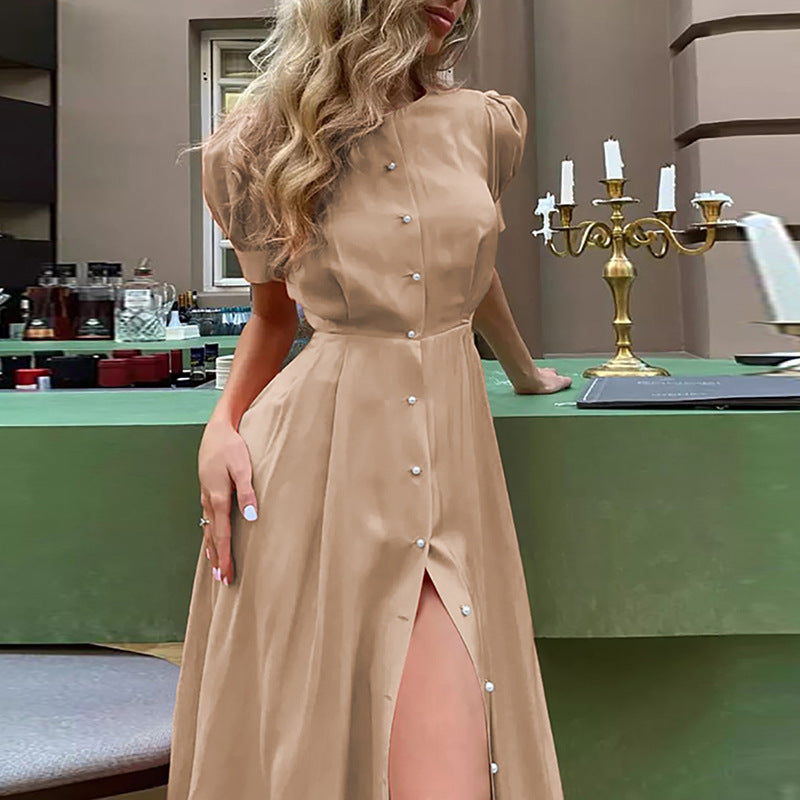 Damen Maxikleid mit Knopfdetail und seitlichem Schlitz Stalluxe