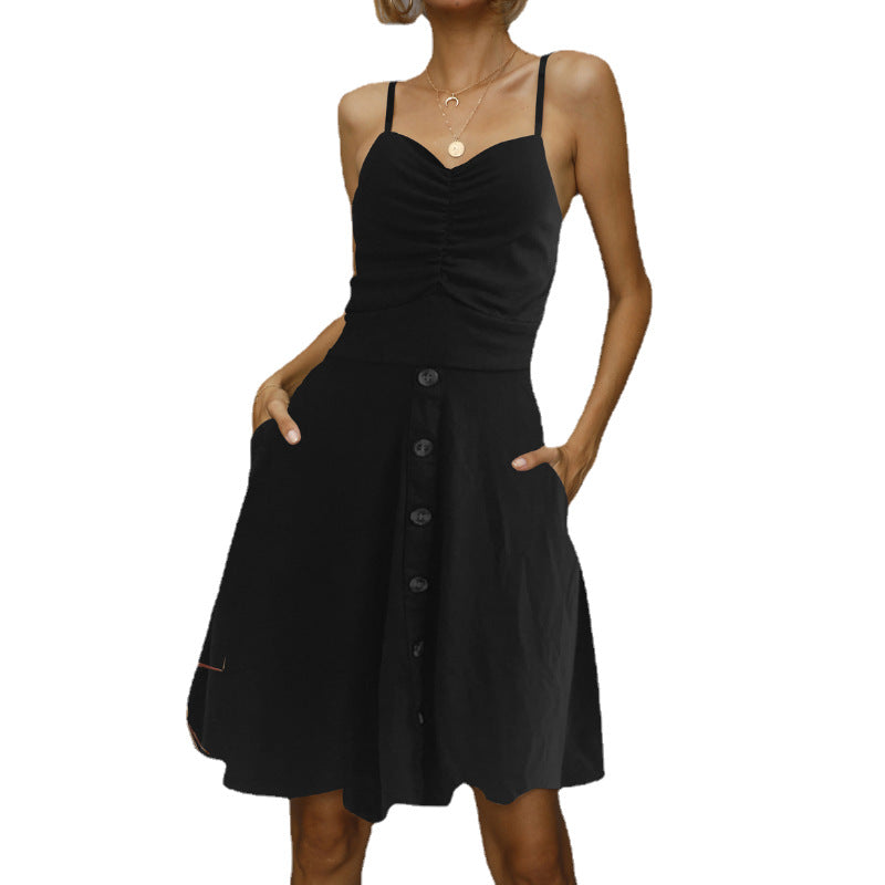 Damen Knopf-Front A-Linien Kleid Stalluxe