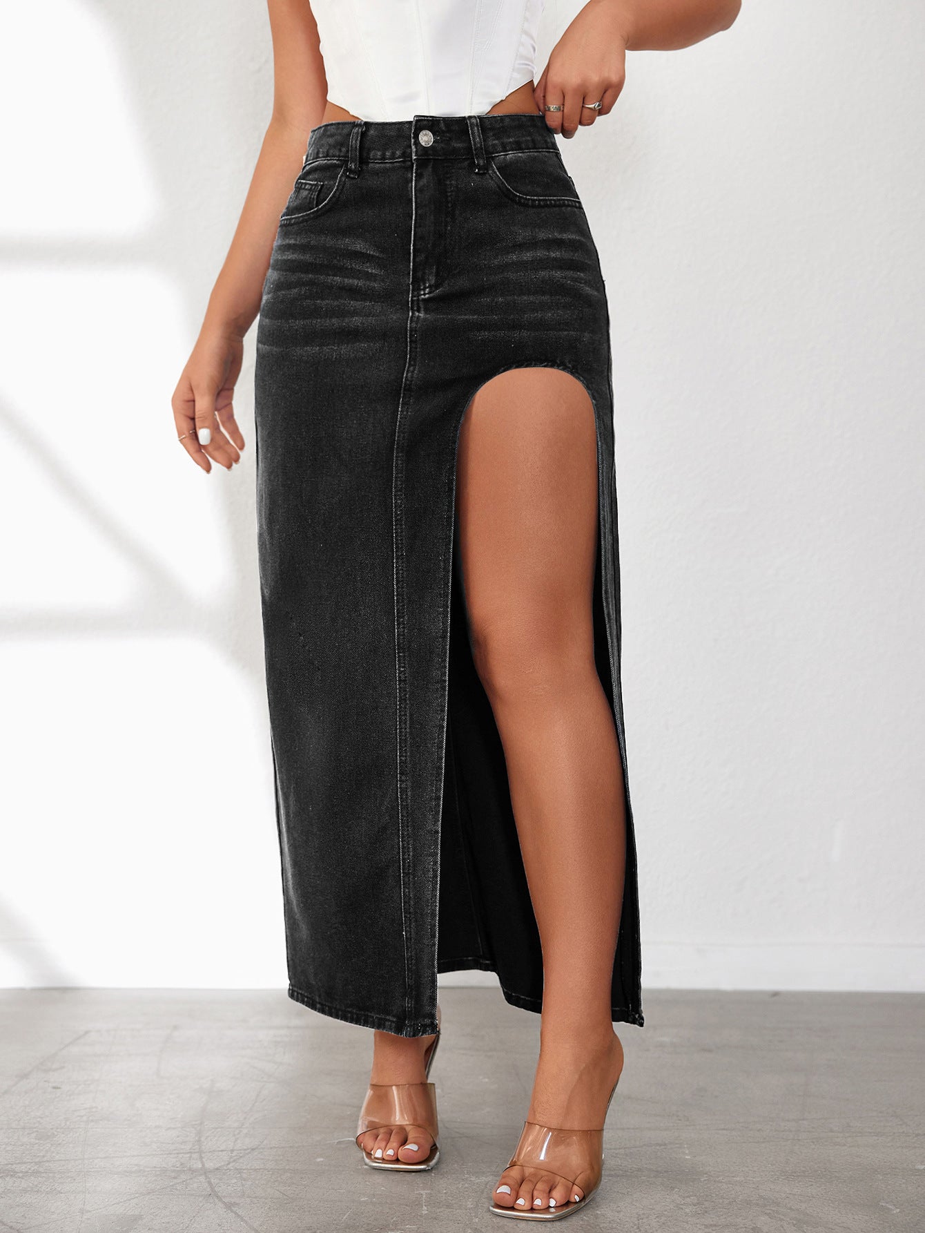 Damen Jeansrock mit hohem Schlitz und lässigem Schnitt Stalluxe