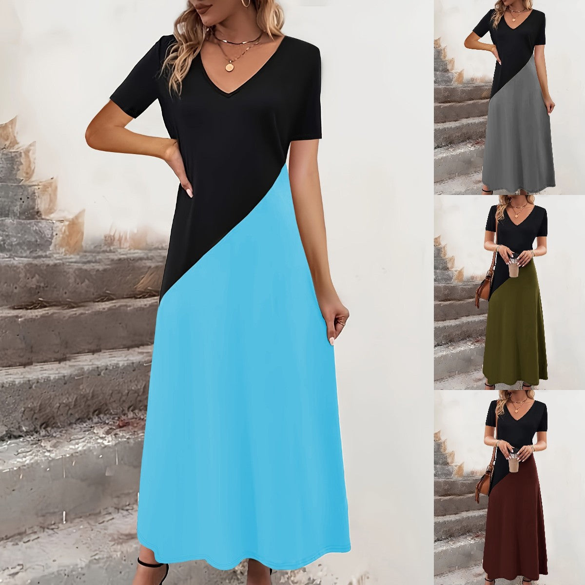 Women's Color-Block Maxi Dress Stalluxe