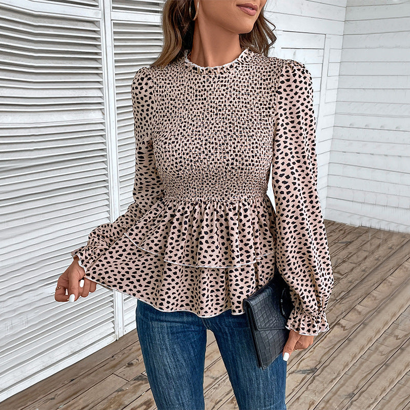 Damen Bluse mit Rüschen und gepunktetem Design Stalluxe