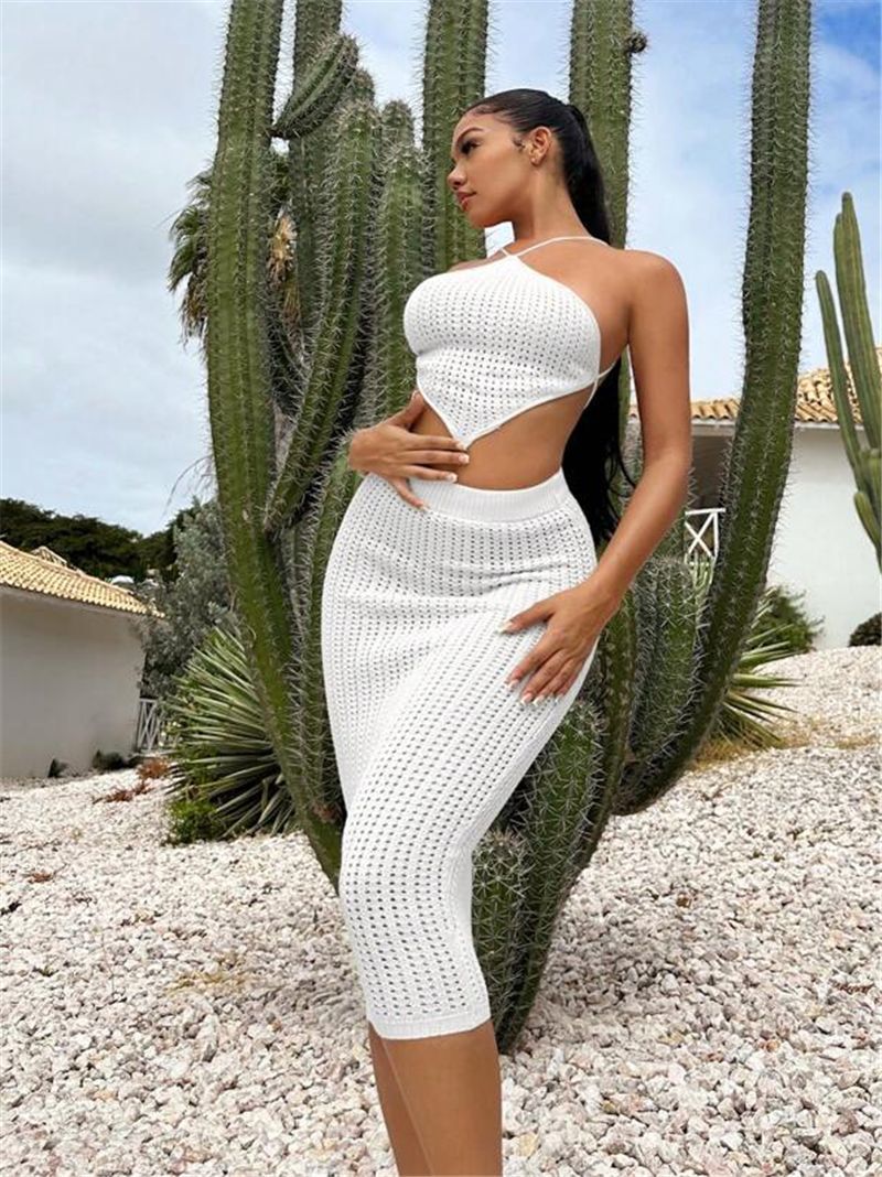 Damen Stricktop mit tiefem Ausschnitt und elastischem Midirock Stalluxe