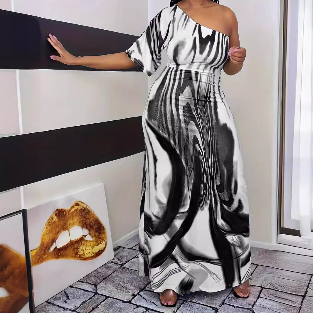 Damen Maxikleid mit asymmetrischem Schnitt und elegantem Muster Stalluxe