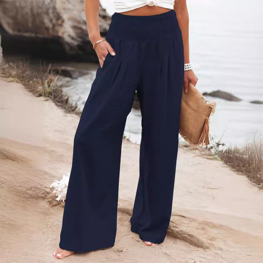 Damen Sommerliche Weite Leinenhose mit elastischem Bund Stalluxe