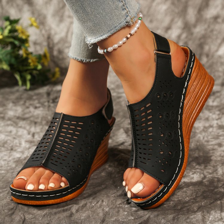 Damen offene Wedge-Sandalen mit luftiger Oberflächenstruktur und ergonomischem Fußbett Stalluxe
