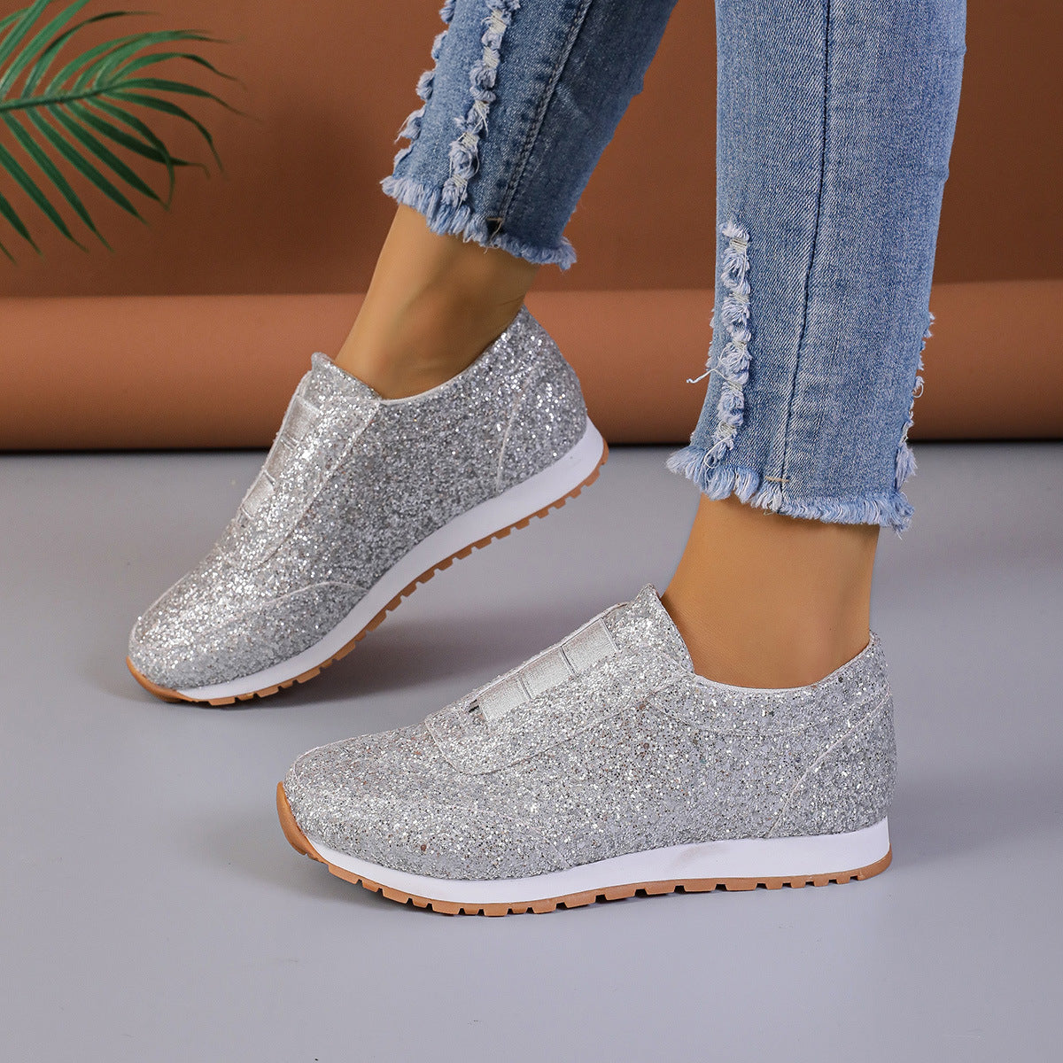 Damen Glitzernde Slip-On Sneakers mit komfortabler Sohle und atmungsaktiver Struktur Stalluxe