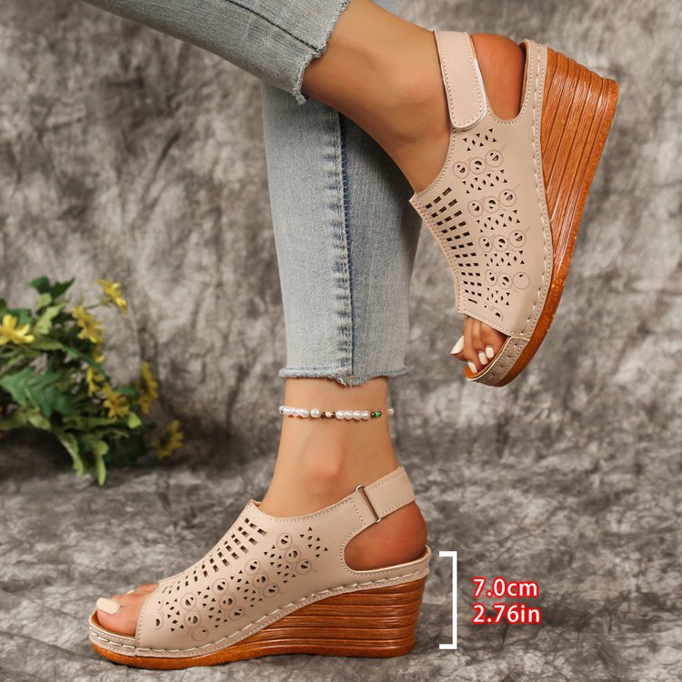 Damen offene Wedge-Sandalen mit luftiger Oberflächenstruktur und ergonomischem Fußbett Stalluxe