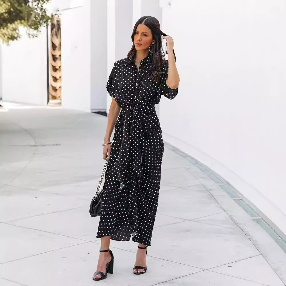 Damen Midi-Kleid mit elegantem Wickeldesign und stilvollem Punktmuster Stalluxe