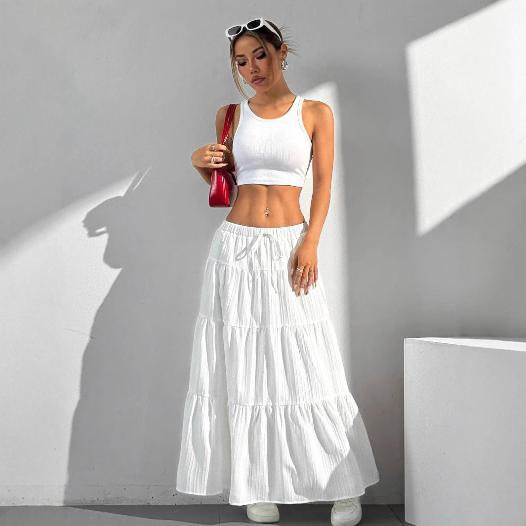 Damen Maxirock mit voluminösen Stufen und seitlichen Schlitzdetails Stalluxe