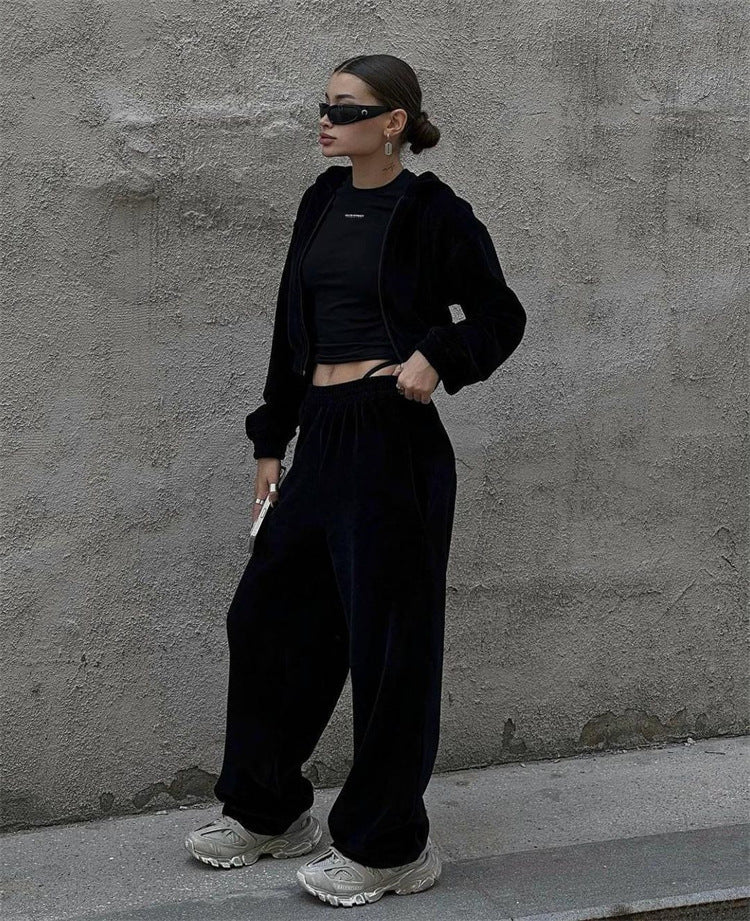 Damen sportliches Velours-Jogginganzug-Set mit lässigem Schnitt und praktischen Taschen Stalluxe