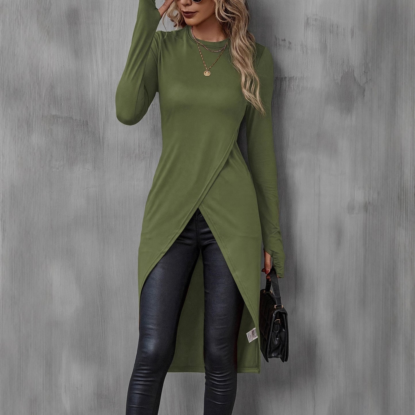 Damen asymmetrisches Longshirt mit eleganter Wickeloptik Stalluxe