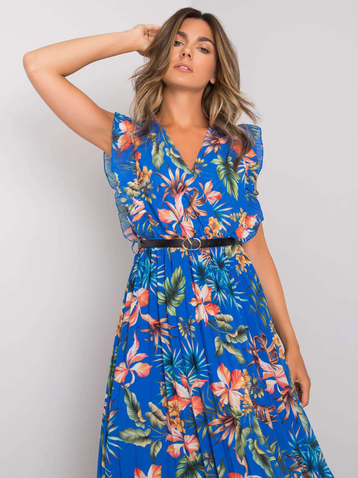 Damen Floral maxikleid mit Rüschendetails und Taillengürtel Stalluxe