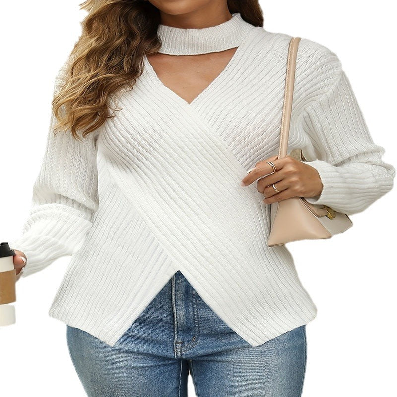 Damen eleganter Strickpullover mit asymmetrischem Design und hoch geschlossenem Kragen Stalluxe