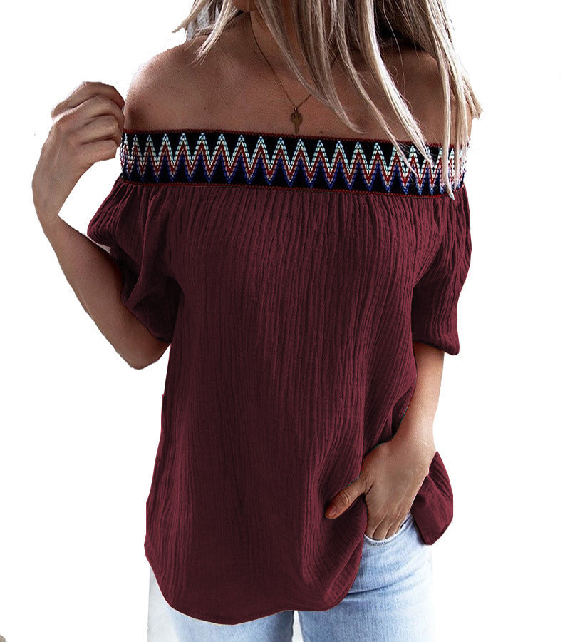Damen Off-Shoulder Bluse mit dekorativem Ethnomuster Stalluxe
