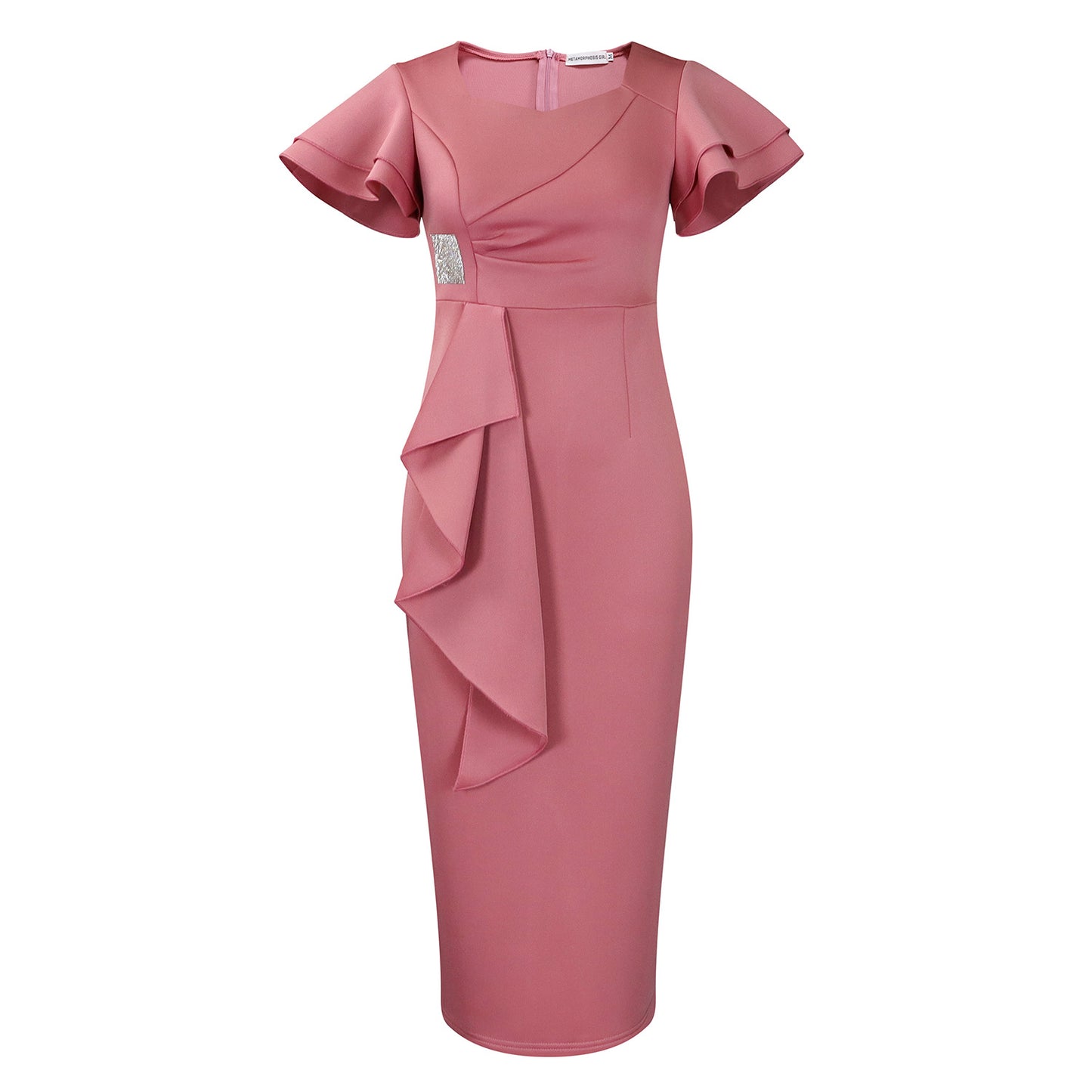 Damen elegantes figurbetontes Kleid mit Rüschendetails und asymmetrischem Saum Stalluxe