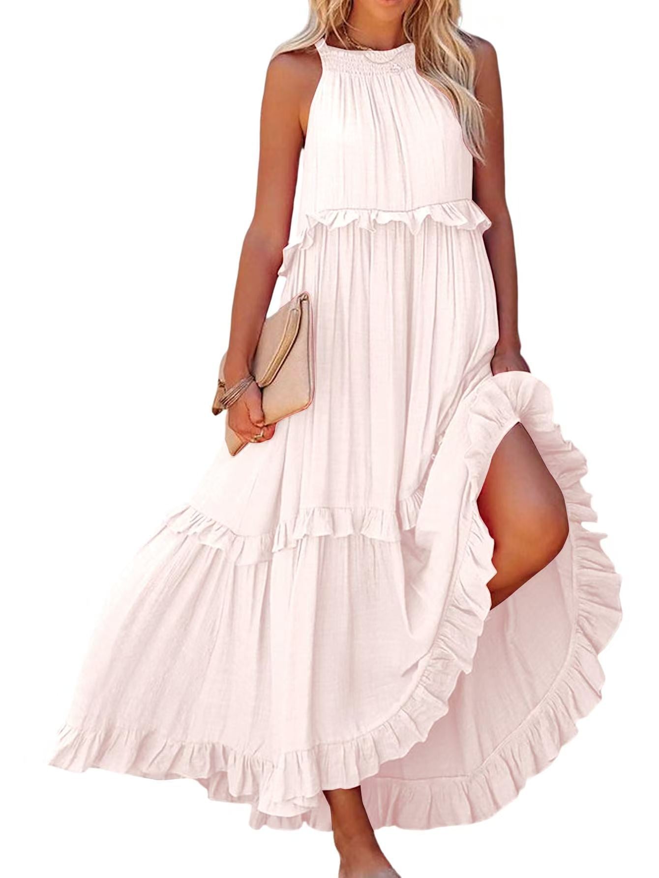 Damen Luftiges Maxikleid mit Rüschendetails und hoher Taille Stalluxe