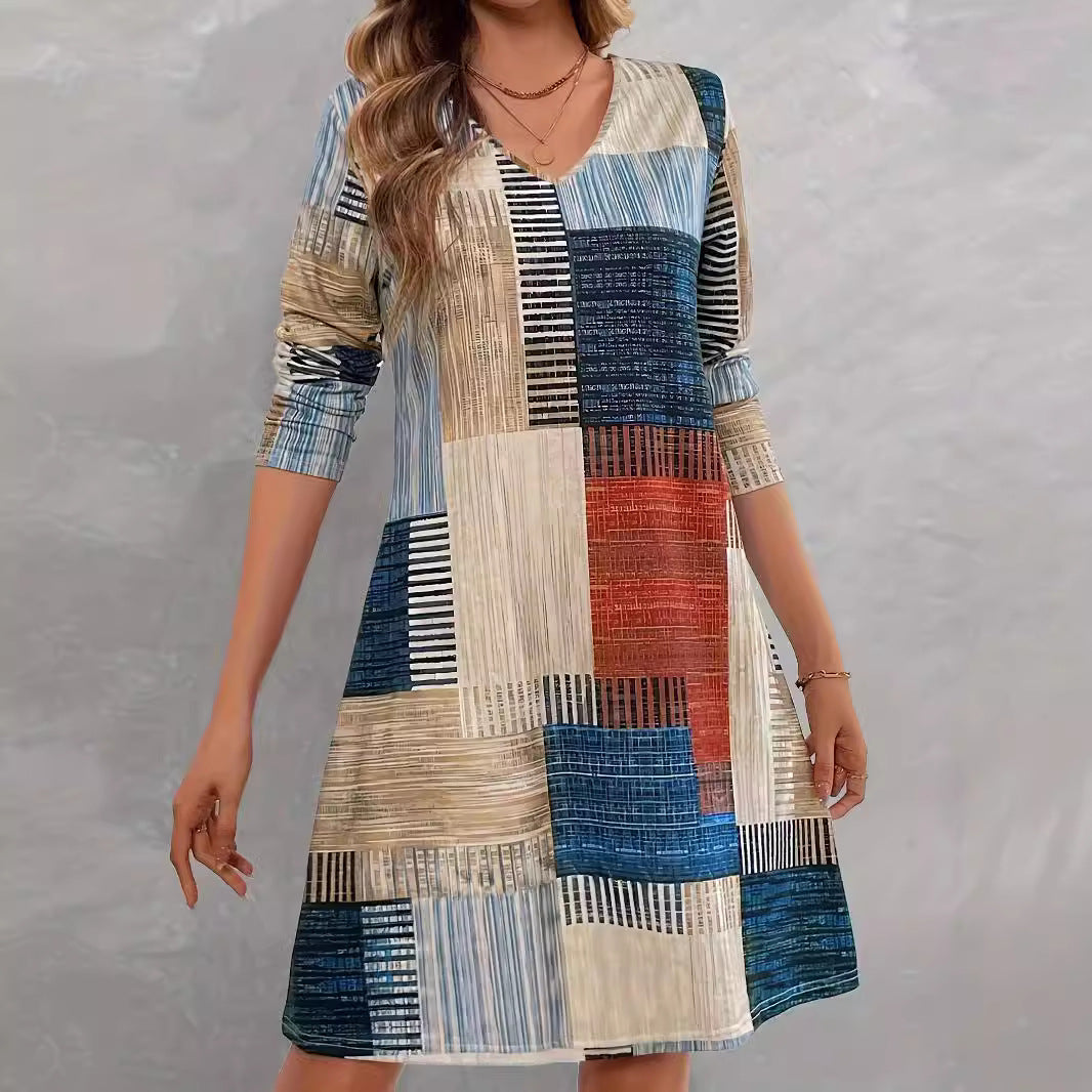 Damen Freizeitkleid mit grafischem Muster und lockerem Schnitt Stalluxe