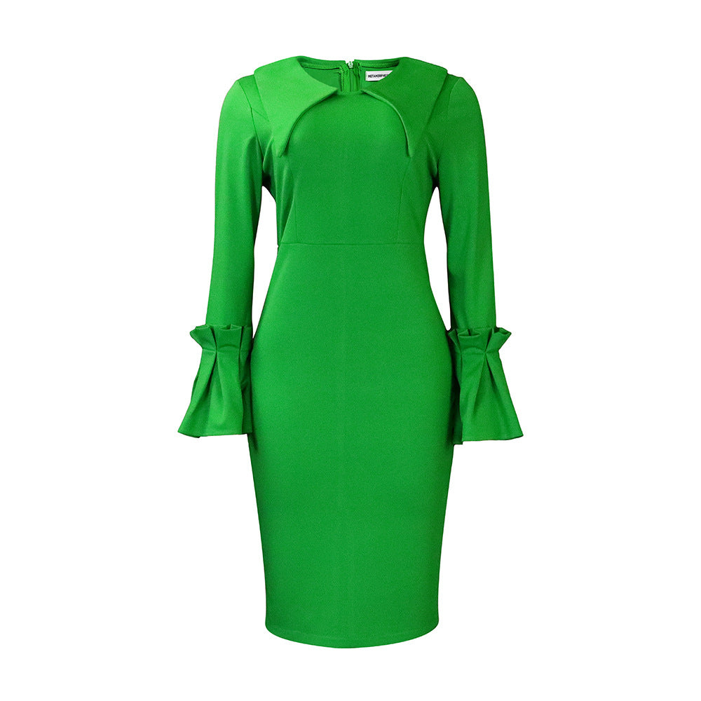 Damen Elegantes Etuikleid mit extravaganten Rüschendetails und langen Ärmeln Stalluxe