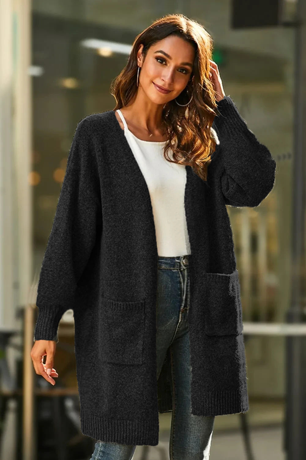 Damen Langer Strickcardigan mit weichem Griff und praktischen Taschen Stalluxe