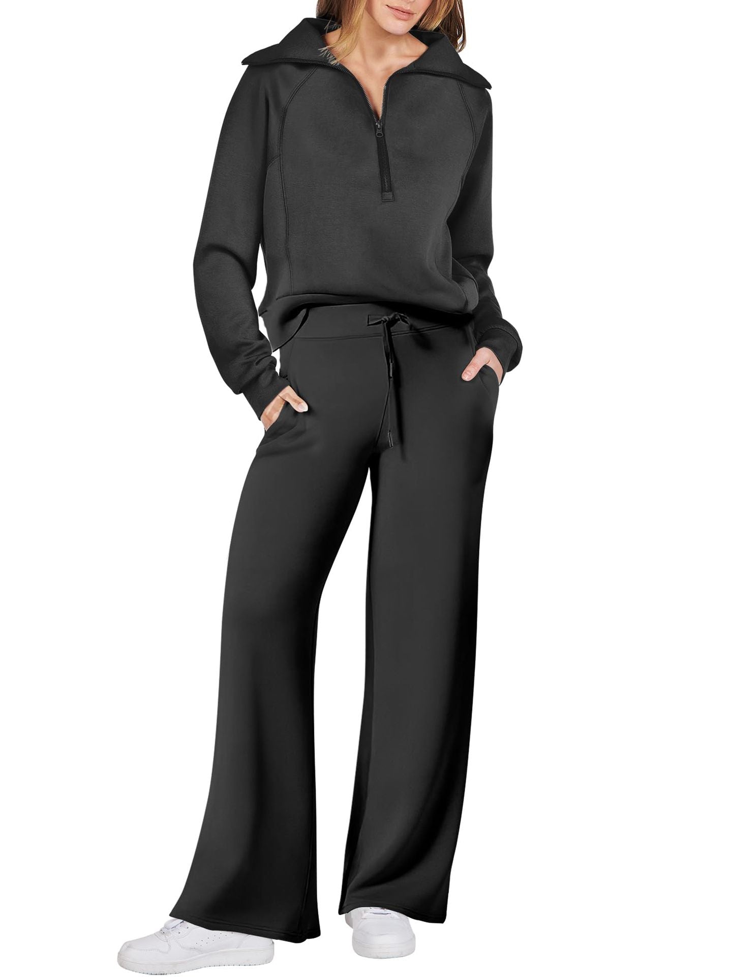 Damen Sportliches Set mit Reißverschluss und weiten Hosen Stalluxe