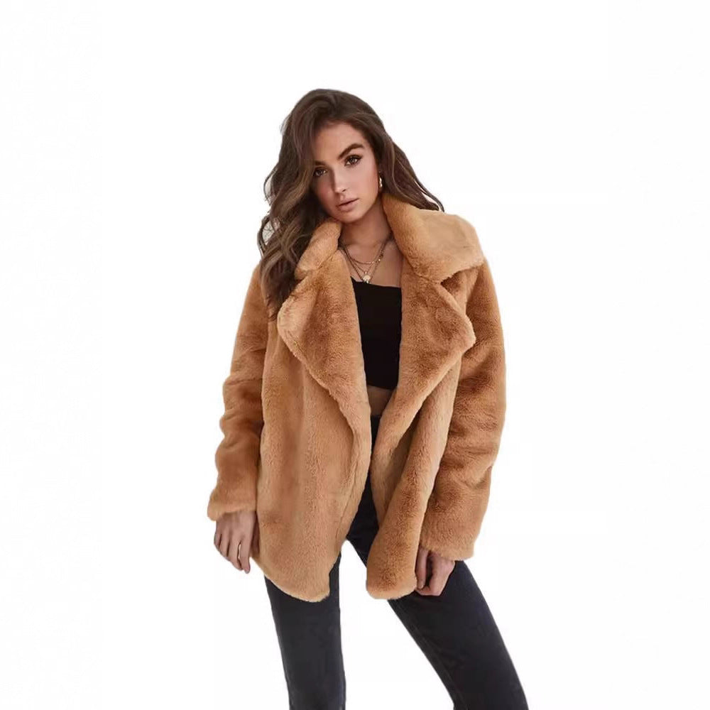 Damen Plüschige Oversized Jacke mit umschlagbarem Kragen und dezentem Schnitt Stalluxe