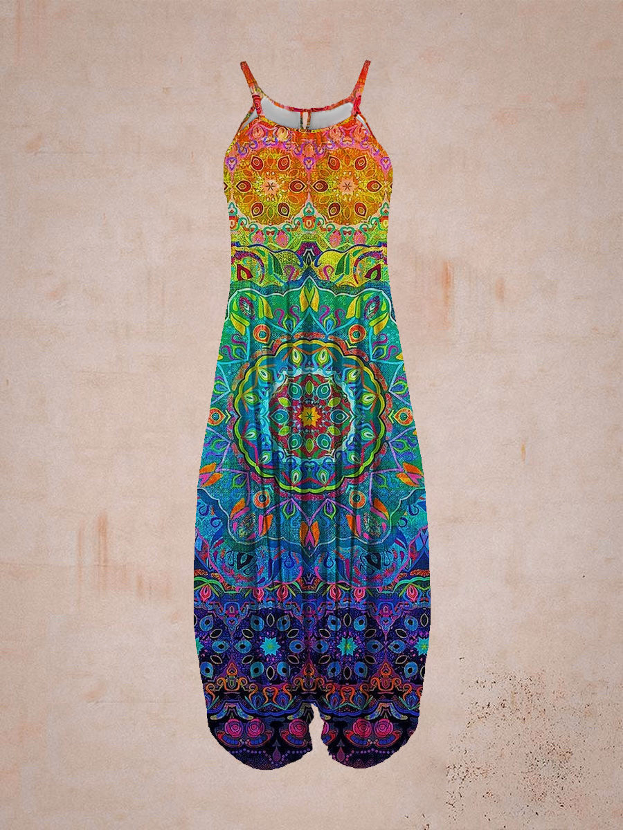 Damen entspanntes Jumpsuit mit grafischem Print und verstellbaren Trägern Stalluxe