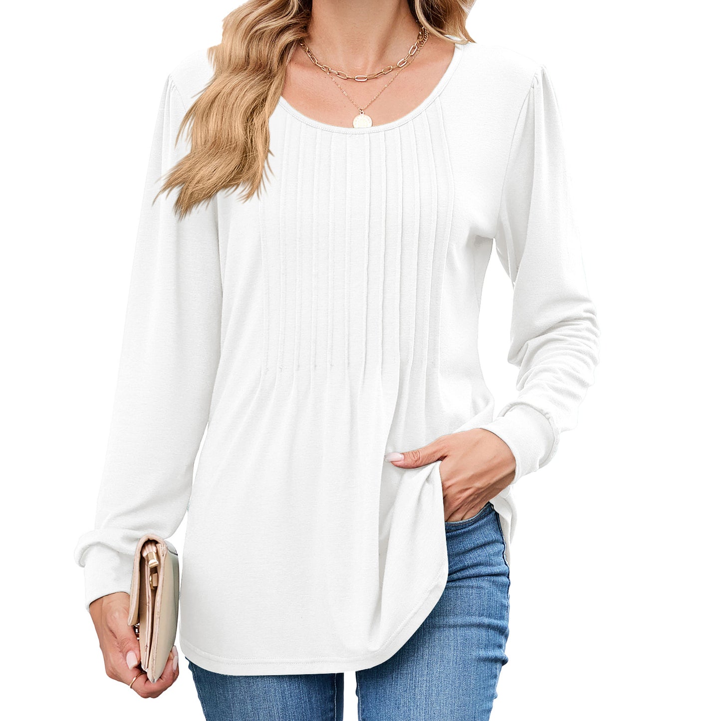 Damen Langarmshirt mit dekorativen Falten Stalluxe