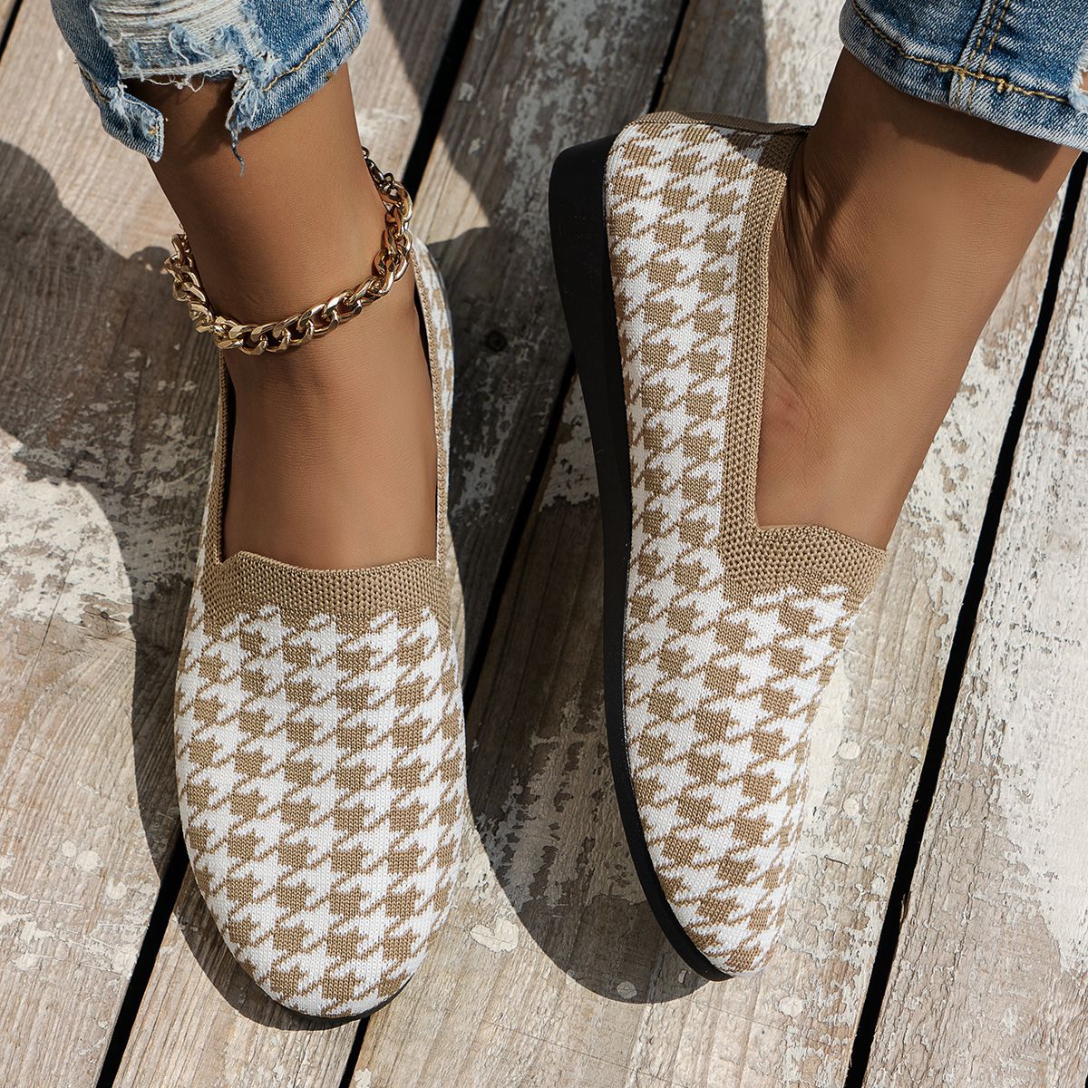 Damen Slip-On Sneakers mit innovativem Hahnentrittmuster und flexiblem Fußbett Stalluxe