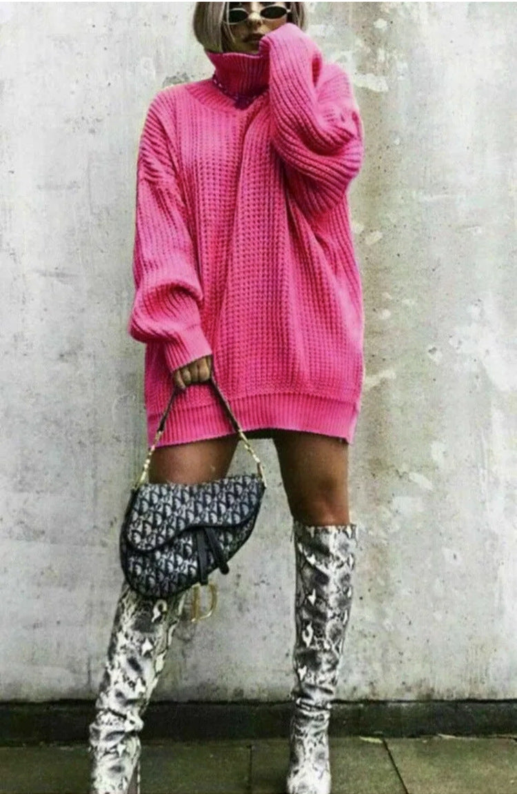 Damen Oversized Strickpullover mit hohem Kragen und Waffelmuster Stalluxe