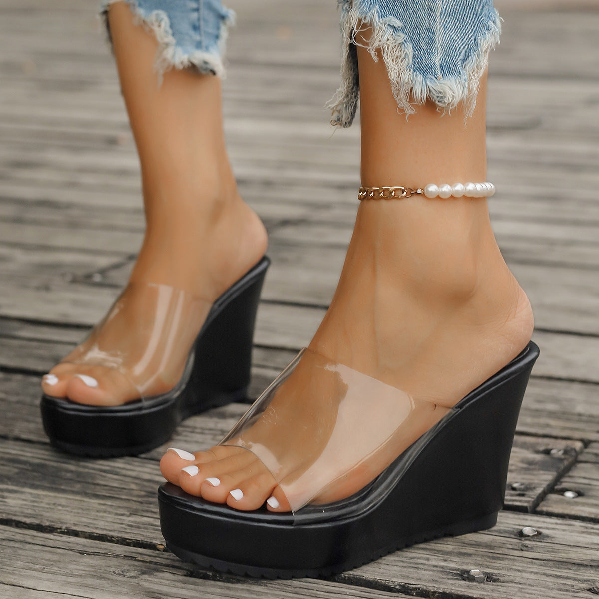 Damen Plateau-Sandalen mit transparentem Obermaterial und modischem Design Stalluxe
