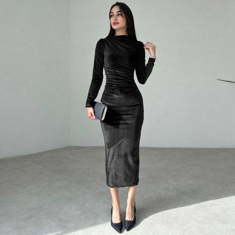 Damen Elegantes Maxikleid mit figurformendem Design und langen Ärmeln Stalluxe