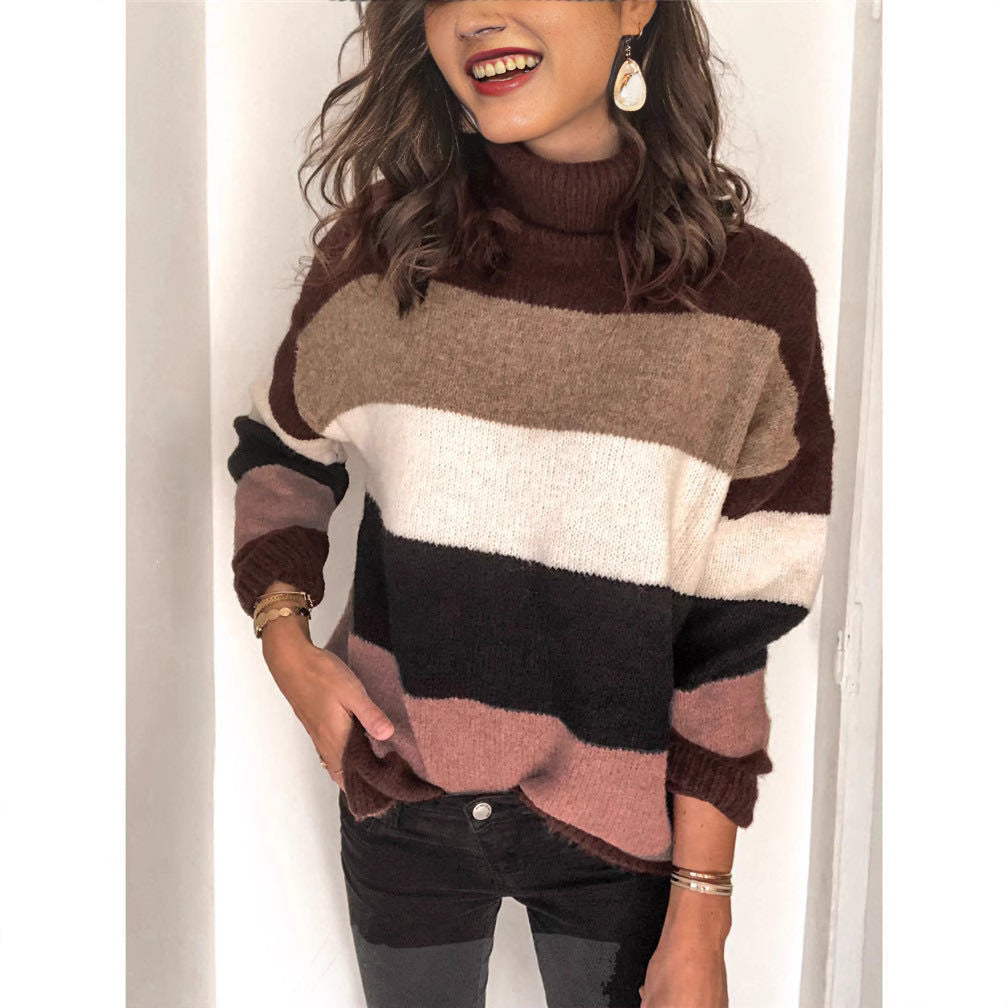 Damen modischer Strickpullover mit lässigem Rollkragen und farbiger Blockgestaltung Stalluxe