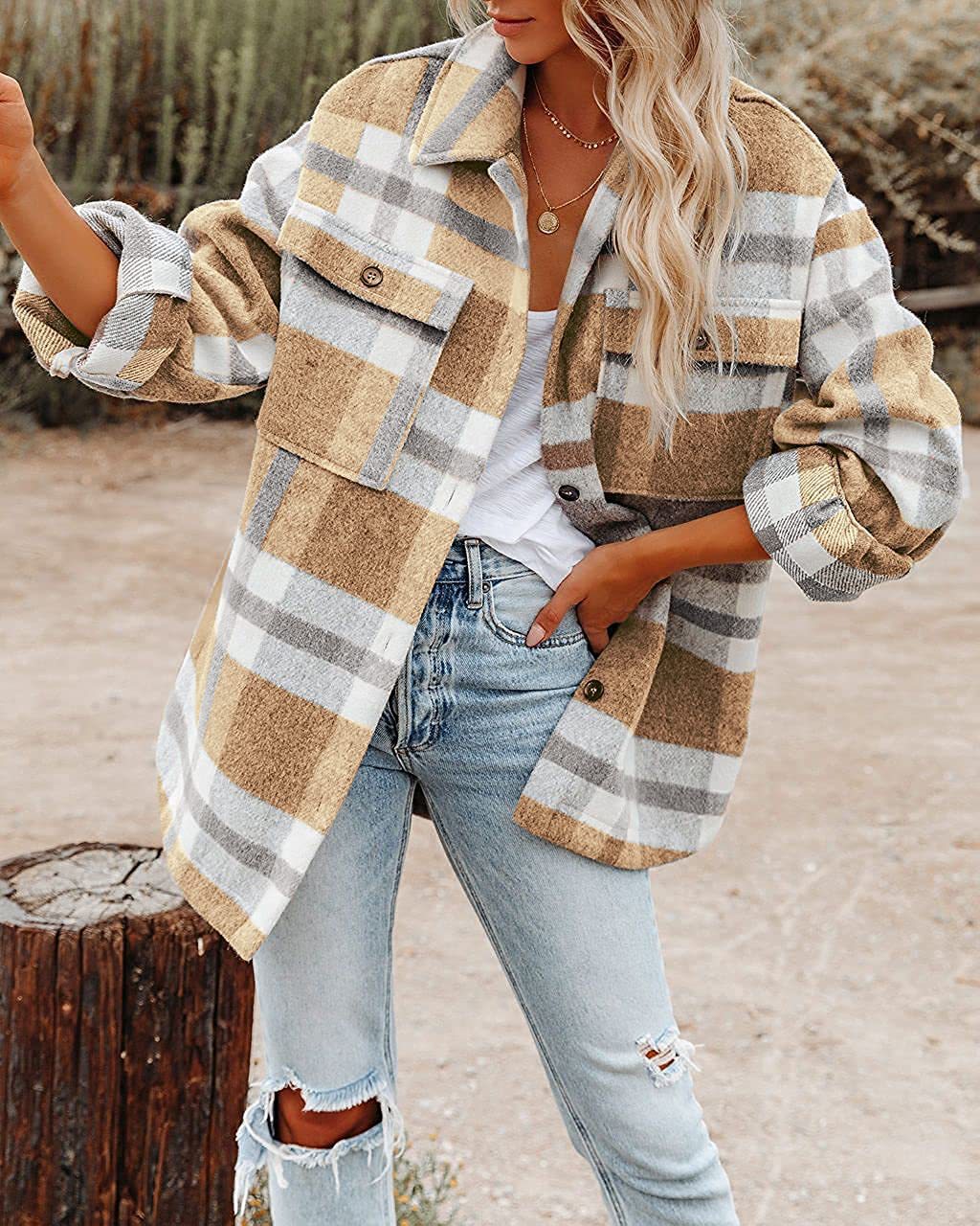 Damen Flanell-Hemdjacke im Karomuster Stalluxe