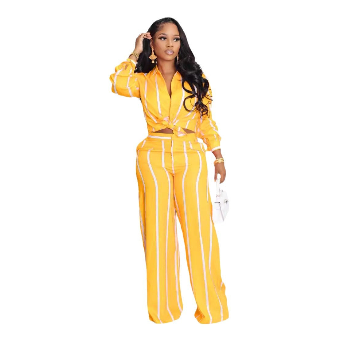 Damen Elegantes gestreiftes Set mit Bluse und Palazzo-Hose Stalluxe
