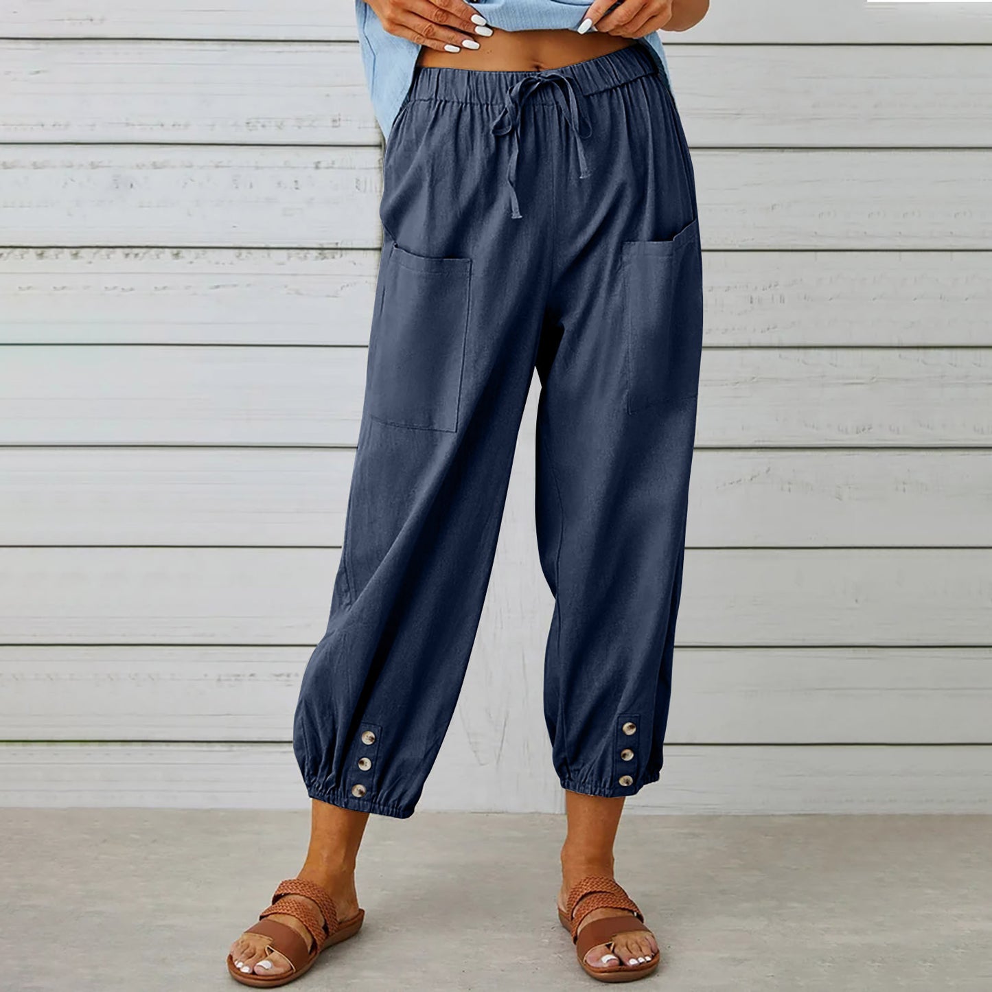 Damen modische Freizeit-Hose mit praktischen Taschen und elastischen Bündchen Stalluxe