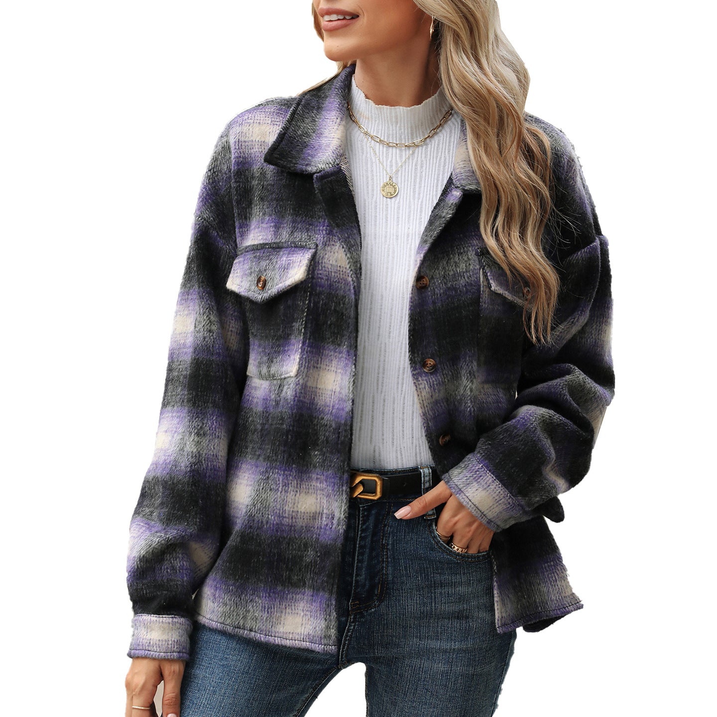 Damen Karierter Flanell Overshirt mit Brusttaschen und lässigem Schnitt Stalluxe