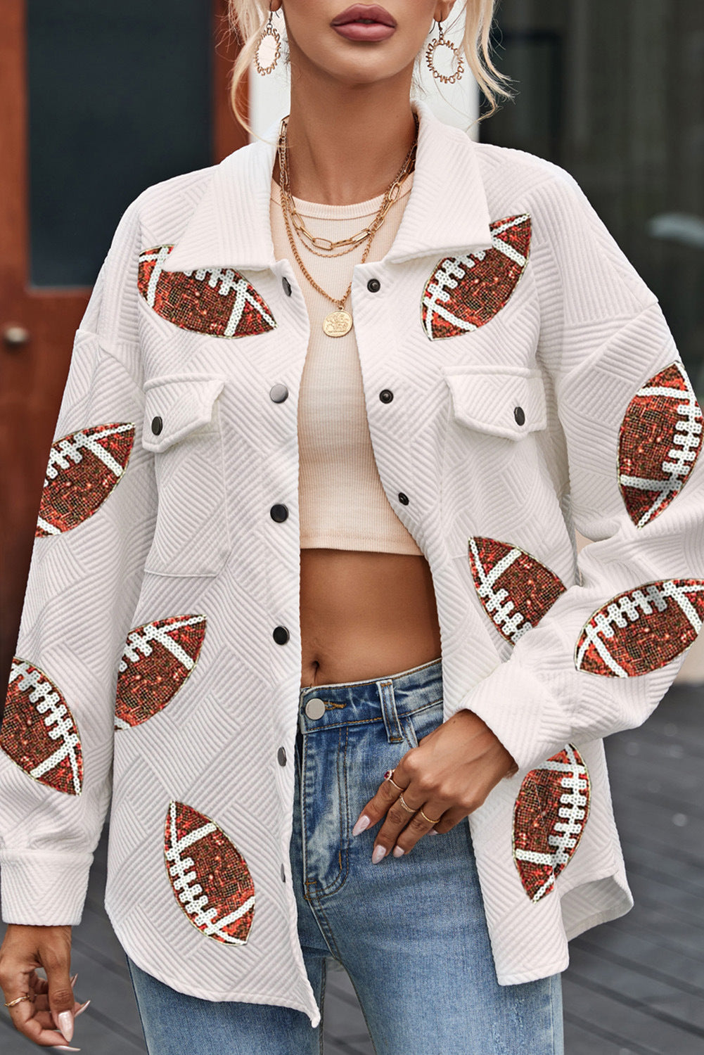 Damen Oversized Jacke mit Football-Design und praktischen Taschen Stalluxe