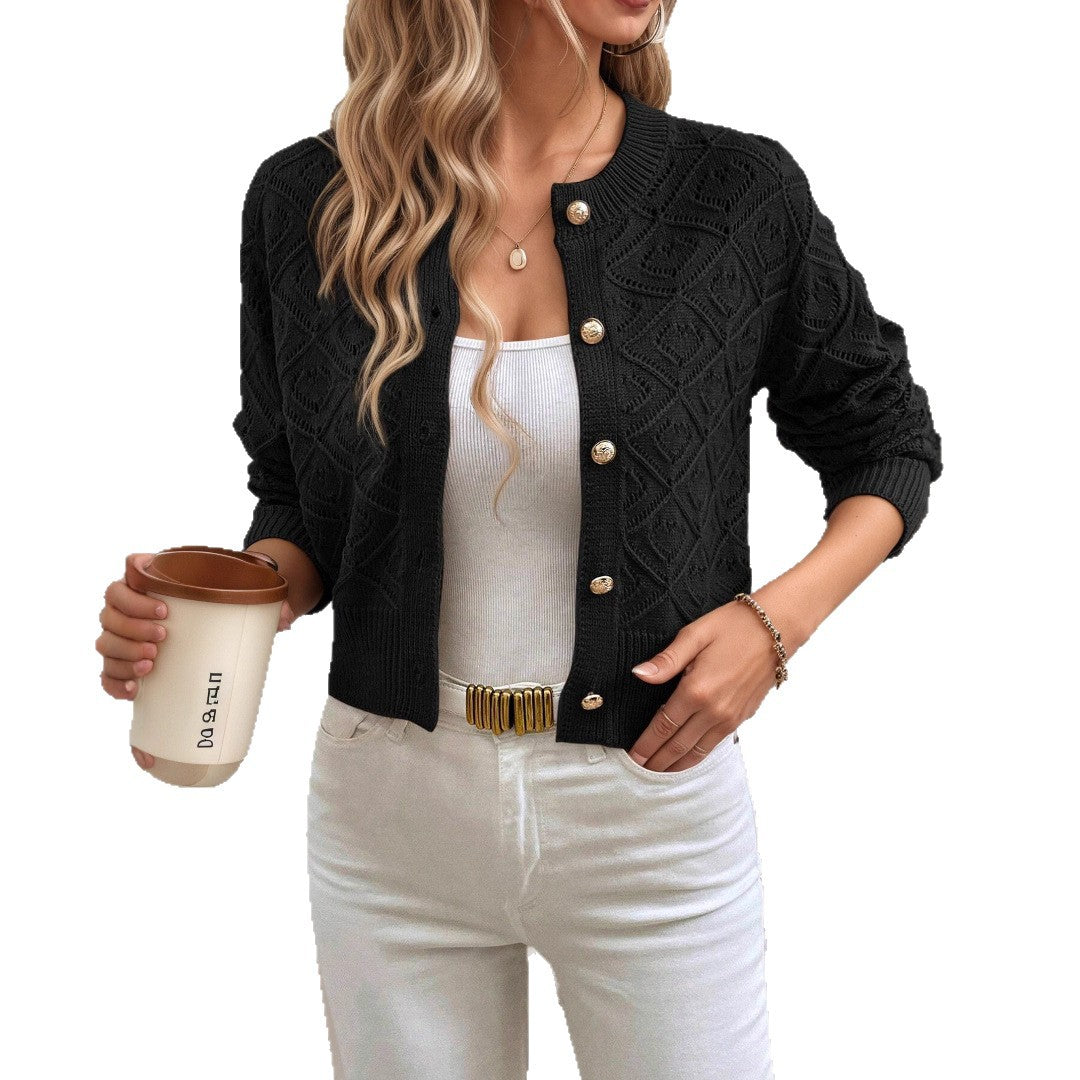 Damen Strickjacke mit feinem Lochmuster und eleganten Knopfdetails Stalluxe