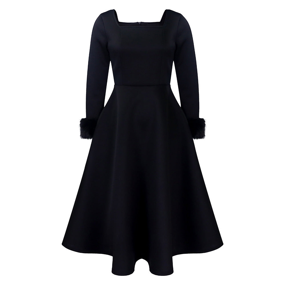 Damen Elegantes Kleid mit quadratischem Ausschnitt und farbenfrohen Fütterungsdetails Stalluxe