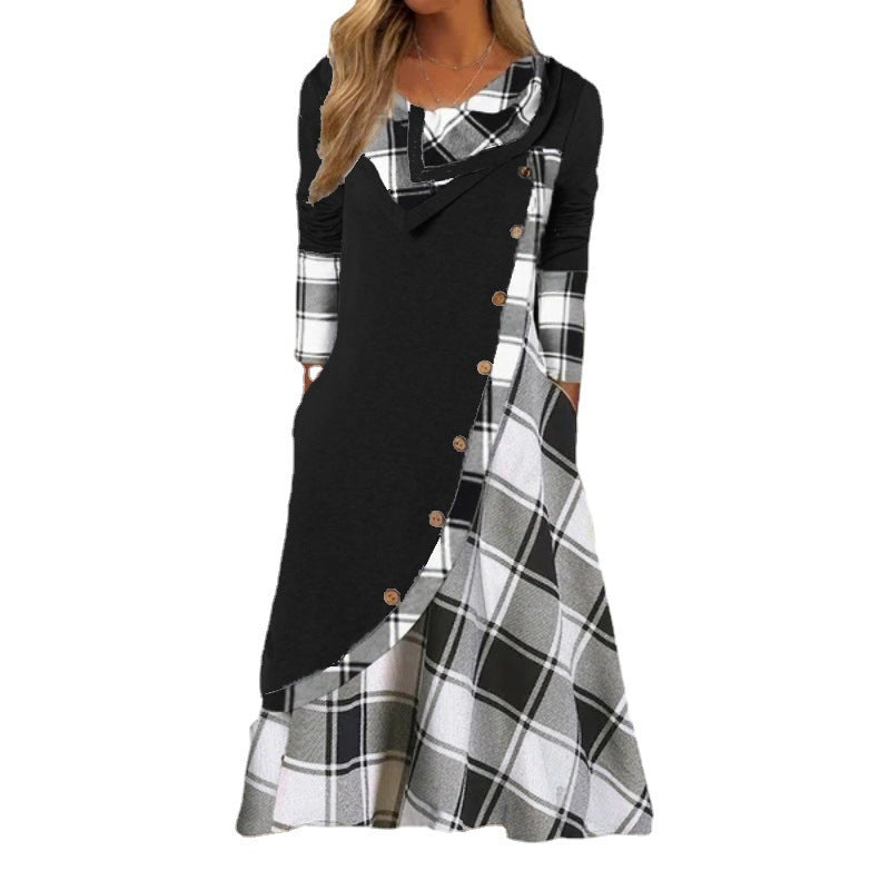 Damen lässiges Maxikleid mit asymmetrischem Schnitt und Karo-Muster Stalluxe