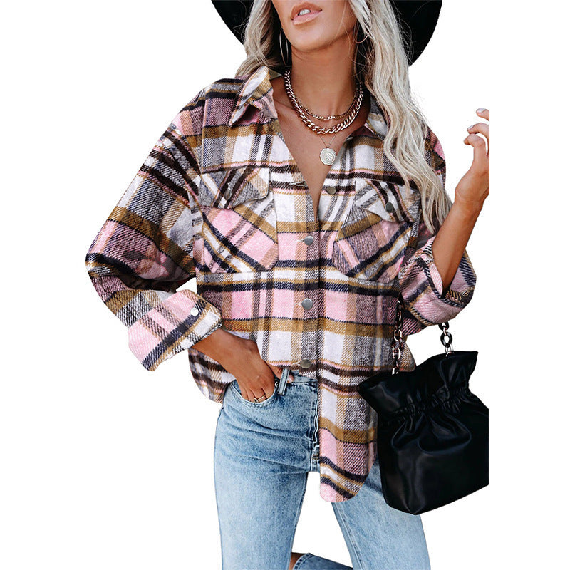 Damen Oversized Flanellbluse mit kariertem Muster und Knopfdetails Stalluxe