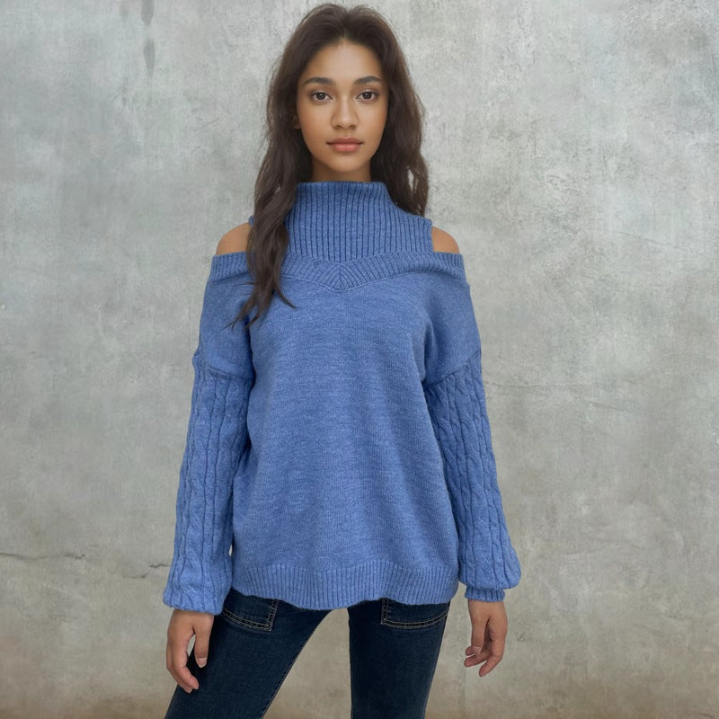 Damen Pullover mit schulterfreien Ärmeln und Zopfmuster Stalluxe