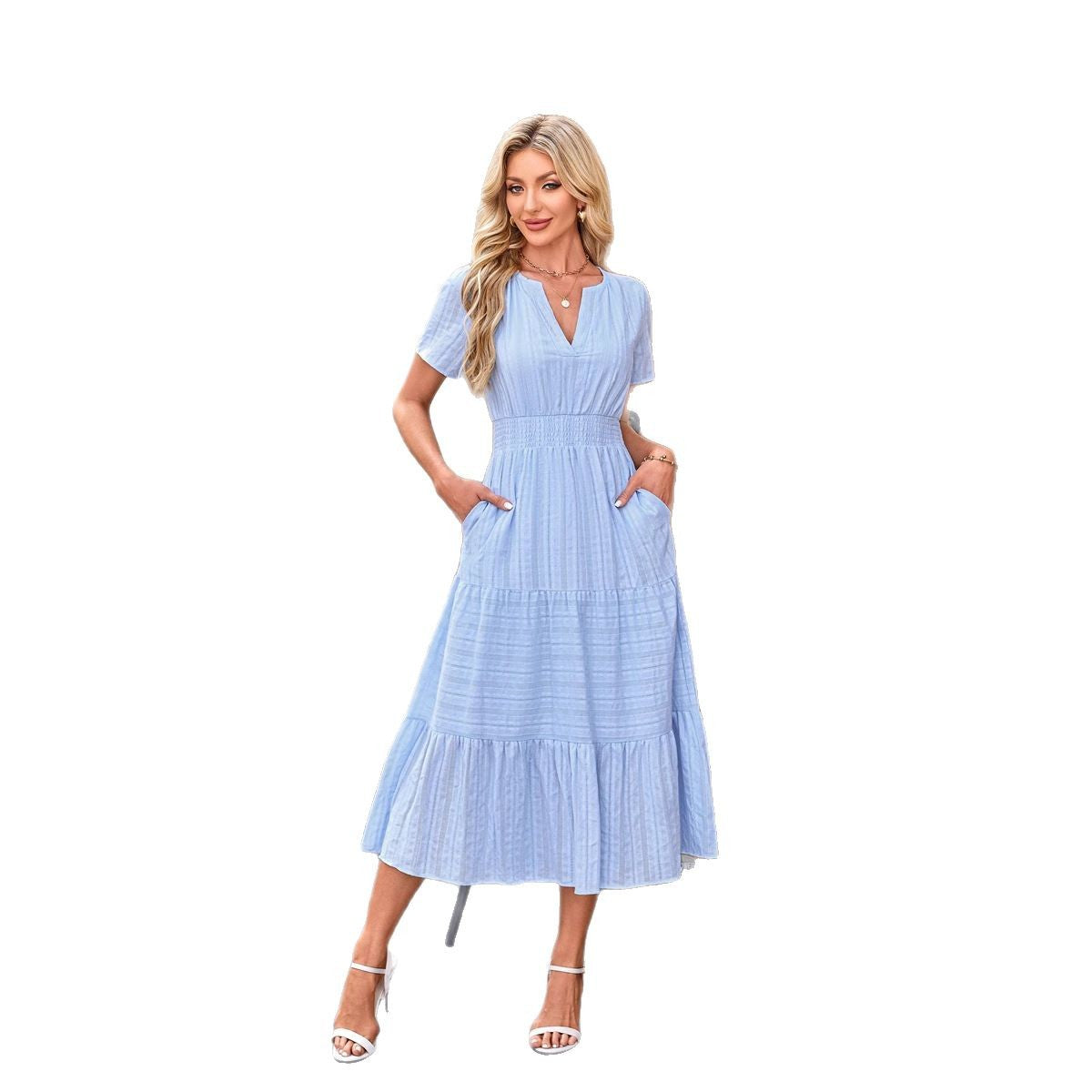Damen Maxi-Kleid aus leichtem, gestreiftem Stoff Stalluxe