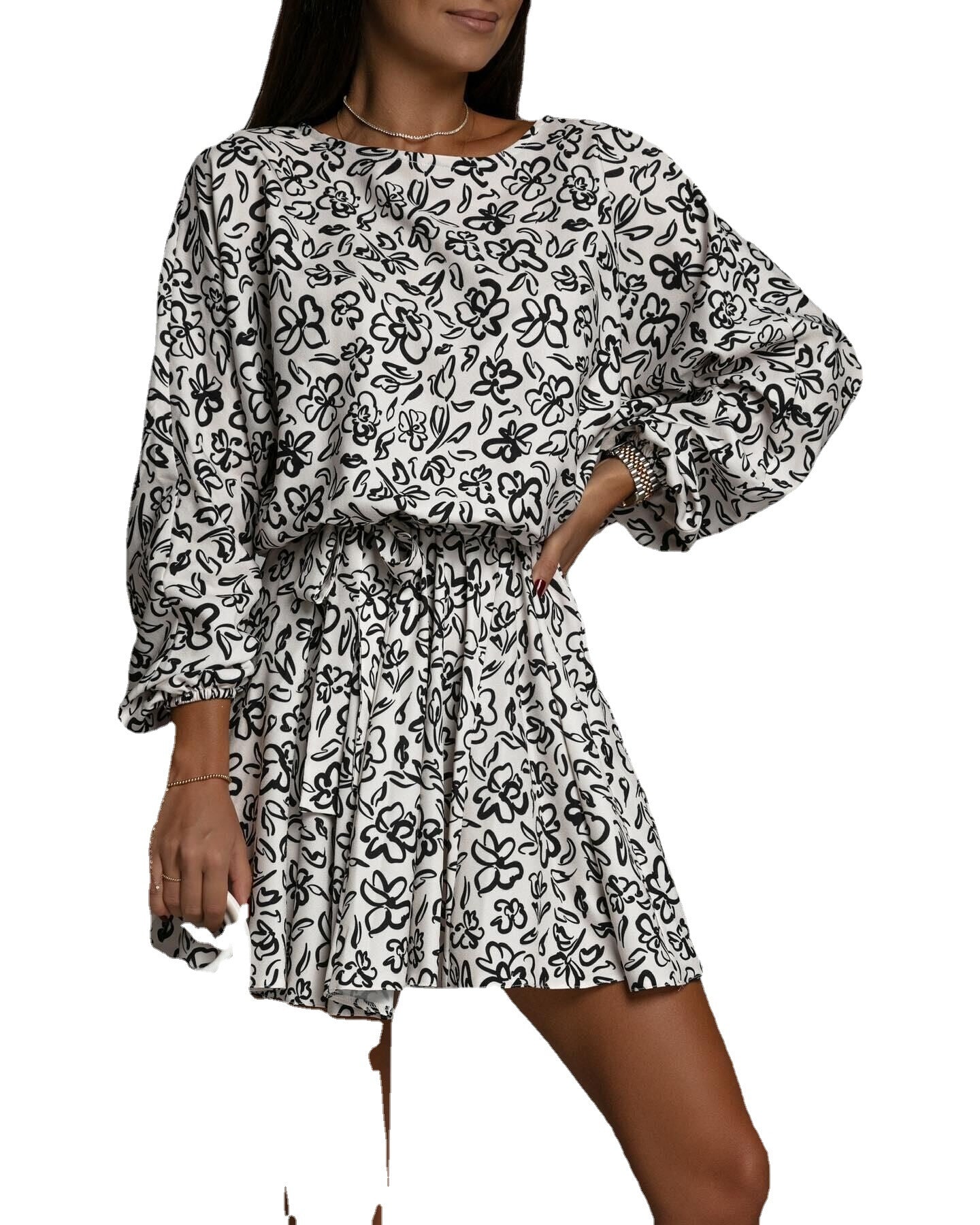 Damen Minikleid mit floralem Druck und voluminösen Ärmeln Stalluxe