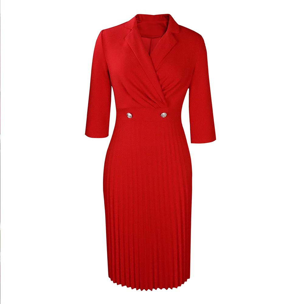 Damen elegantes Figurschmeichelndes Kleid mit tailliertem Schnitt und modischem Knopfdetail Stalluxe